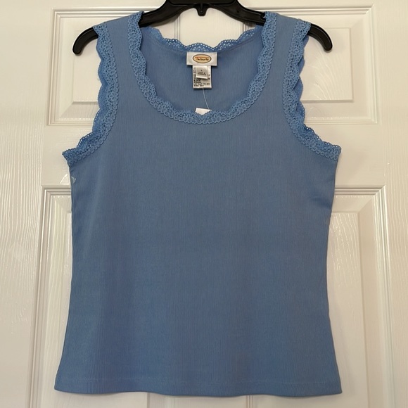 TALBOTS 100% COTTON TANK TOP/ CAMI WITH LACE DECORATIVE NECKLINE AND SLEEVE - Picture 9 of 9